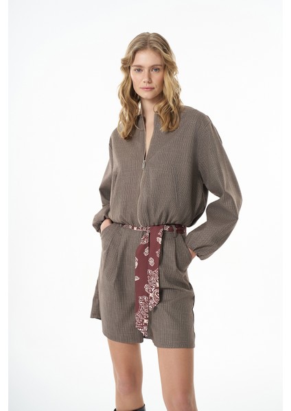 Desenli Kemerli Kırçıllı Şort Kahverengi