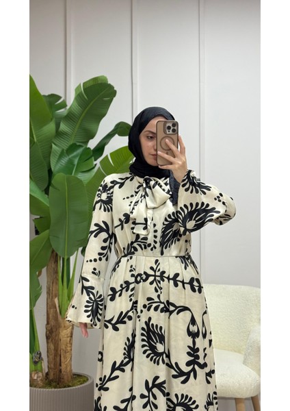 Kuşaklı Pileli Elbise Desenli fiyatları
