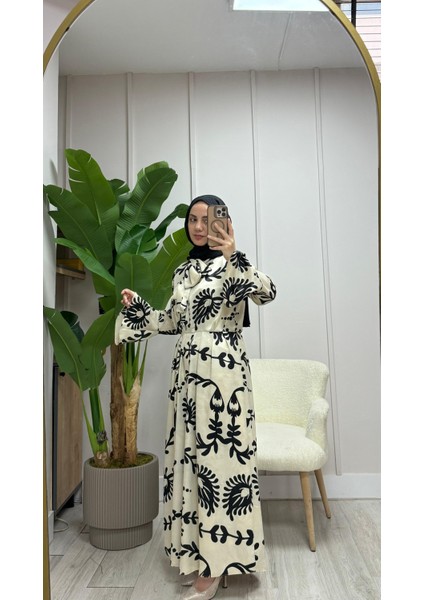 Kuşaklı Pileli Elbise Desenli modelleri