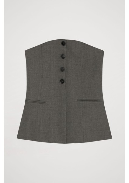 Düğme Detaylı Straplez Bluz Koyu Gri