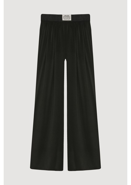 Beli Etiket Aksesuarlı Bol Paça Pantolon Siyah fiyatları