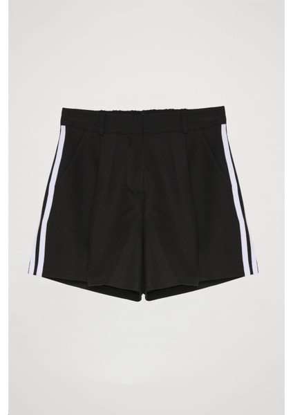 Yanları Şerit Çizgili Cepli Şort Siyah