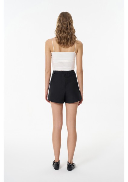 Yanları Şerit Çizgili Cepli Şort Siyah
