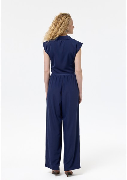 Kruvaze Detaylı Düğmeli Kolsuz Bluz Lacivert