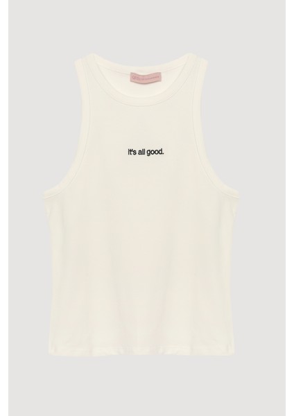 Yazı Baskılı Halter Yaka Atlet Ekru fırsatları