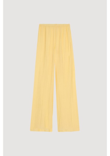 Gofre Kumaş Geniş Paça Pantolon Sarı