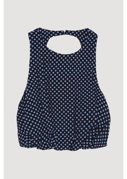 Sırt Dekolteli Benekli Bluz Lacivert