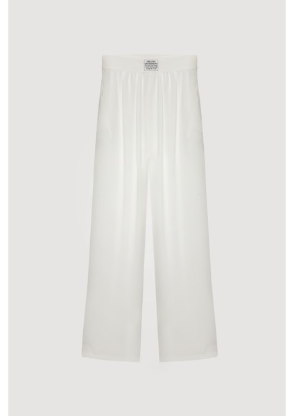 Beli Etiket Aksesuarlı Bol Paça Pantolon Ekru