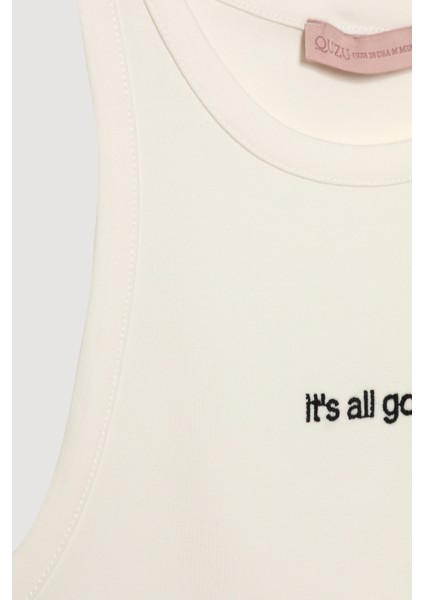 Yazı Baskılı Halter Yaka Atlet Ekru indirimleri