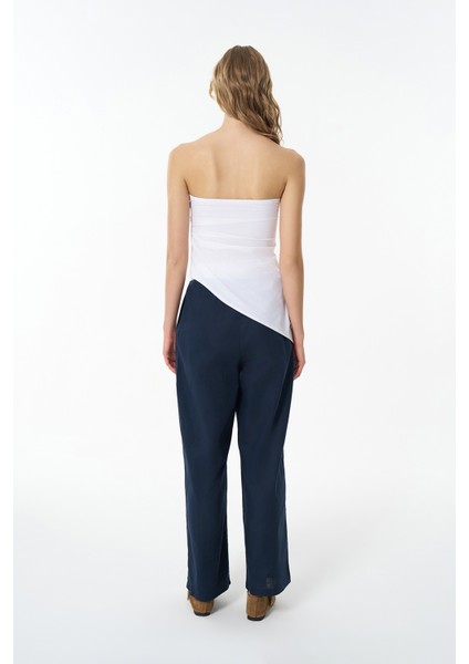 Straplez Asimetrik Bluz Beyaz