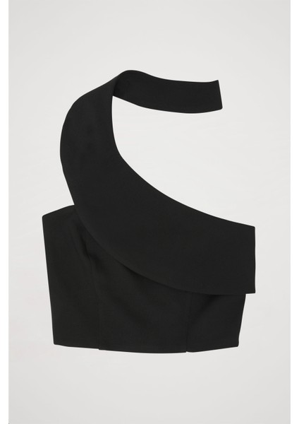 Boyun Detaylı Crop Bluz Siyah