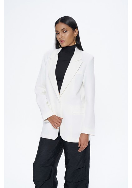 Blazer Ceket Ekru
