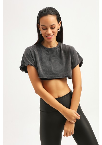 Crop Basic Tişört Antrasit