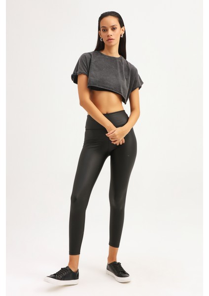 Crop Basic Tişört Antrasit