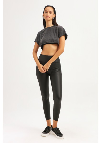 Crop Basic Tişört Antrasit