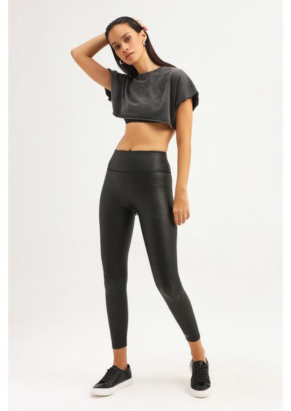 Crop Basic Tişört Antrasit