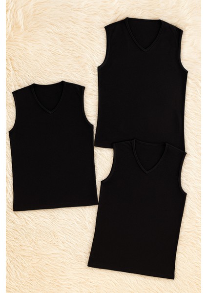 Erkek %100 Pamuklu V Yaka 3 Adet Kolsuz Siyah Atlet LL.IL10.KE08.001