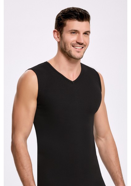 Erkek %100 Pamuklu V Yaka 3 Adet Kolsuz Siyah Atlet LL.IL10.KE08.001 fiyatları
