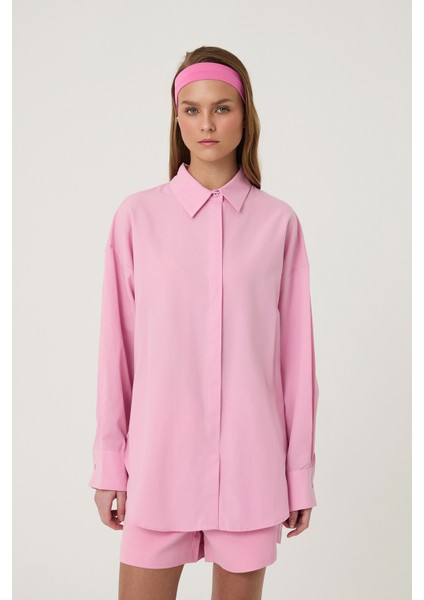 Oversize Basic Gömlek Pembe