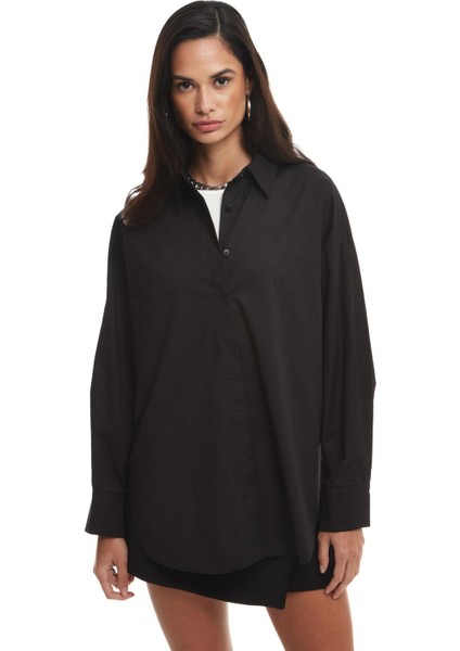 Oversize Basic Gömlek Siyah