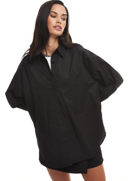 Oversize Basic Gömlek Siyah