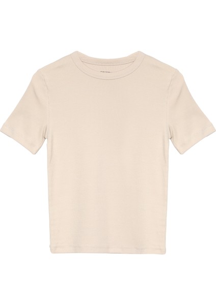 Fitilli Basic Tişört Bej