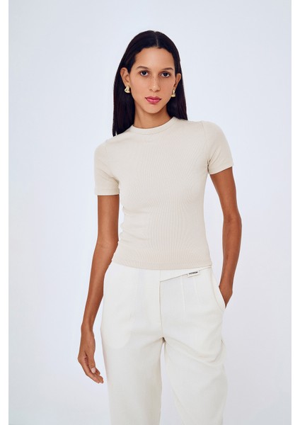 Fitilli Basic Tişört Bej