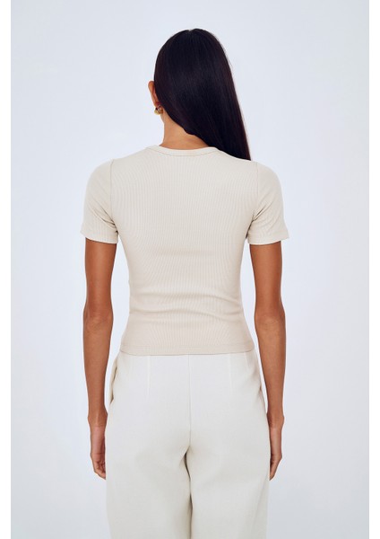 Fitilli Basic Tişört Bej