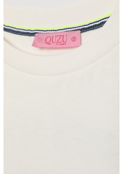 Yaban Mersini Baskılı Tişört Ekru