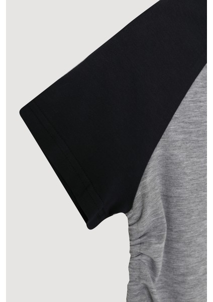 Yanları Büzgülü Kısa Kol Tişört Gri