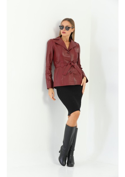 Kadın Kuşak Detaylı Hakiki Deri Ceket modelleri