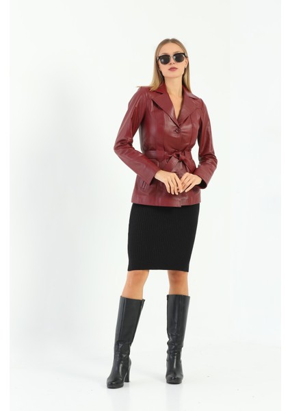 Kadın Kuşak Detaylı Hakiki Deri Ceket indirimleri