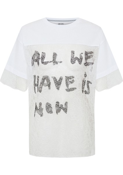 Transparan Dantel Detaylı Tişört Ekru fiyatları