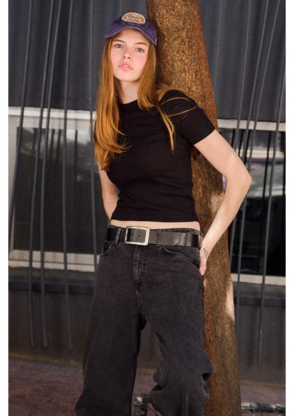 Fitilli Basic Tişört Siyah