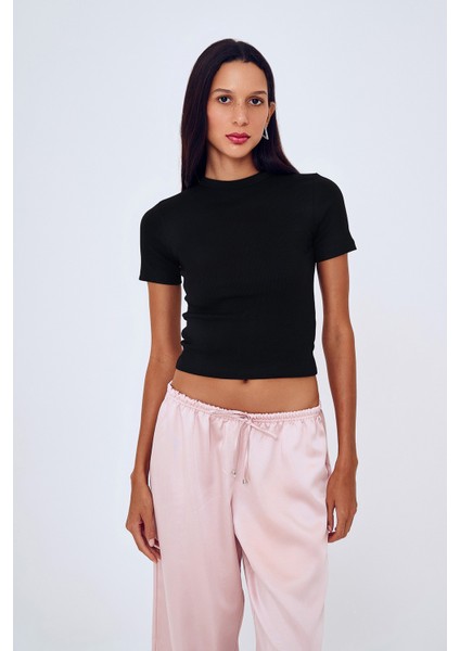 Fitilli Basic Tişört Siyah