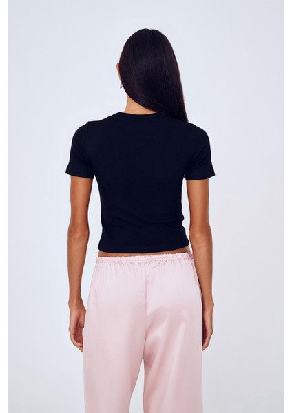 Fitilli Basic Tişört Siyah