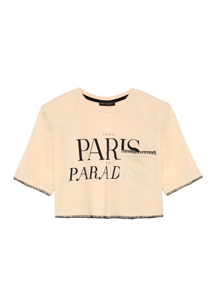 Cep Detaylı Crop Tişört Bej fiyatları