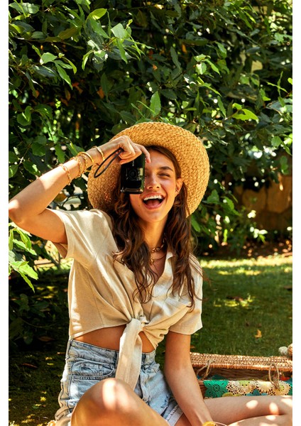 Keten Bağlama Detaylı Gömlek Naturel modelleri