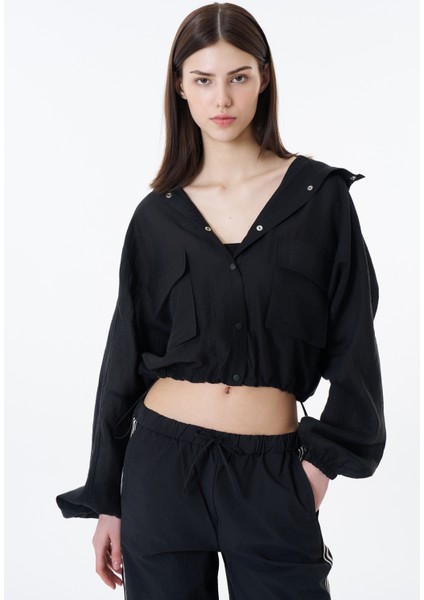 Büyük Cepli Kapüşonlu Ceket Siyah