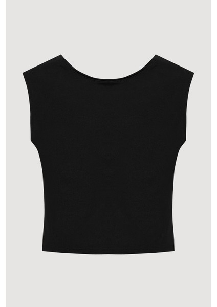 Sırt Dekolteli Basic Bluz Siyah