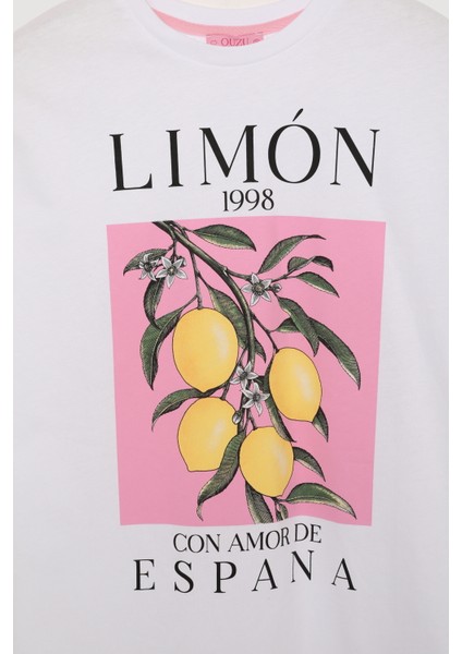 Renkli Limon Baskılı Tişört Beyaz indirimleri