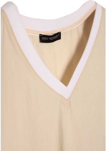 V Yakalı Kısa Kol Oversize Tişört Taş indirimleri