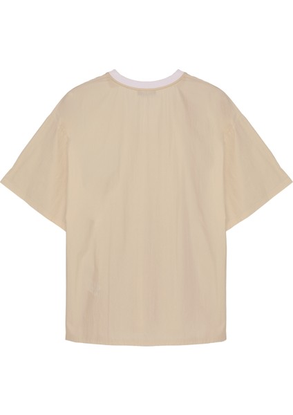 V Yakalı Kısa Kol Oversize Tişört Taş