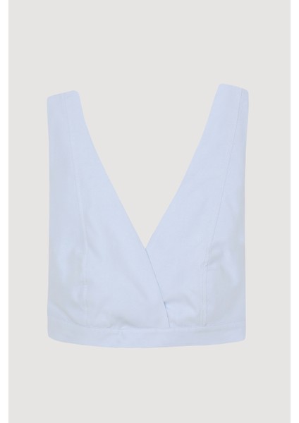 Bağlama Detaylı Kruvaze Büstiyer Bluz Mavi