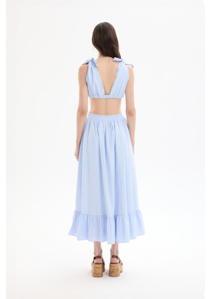 Bağlama Detaylı Kruvaze Büstiyer Bluz Mavi