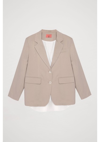 Sırtı Pencere Yırtmaçlı Blazer Ceket Bej