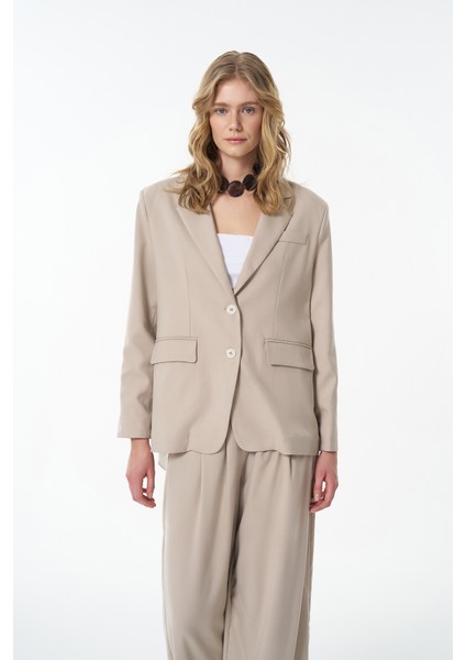 Sırtı Pencere Yırtmaçlı Blazer Ceket Bej