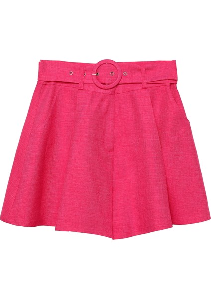 Kemer Detaylı Mini Şort Pembe