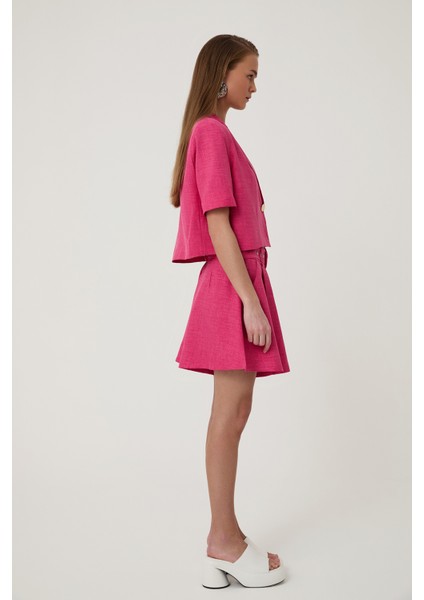 Kemer Detaylı Mini Şort Pembe