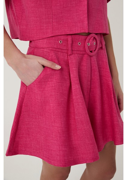 Kemer Detaylı Mini Şort Pembe